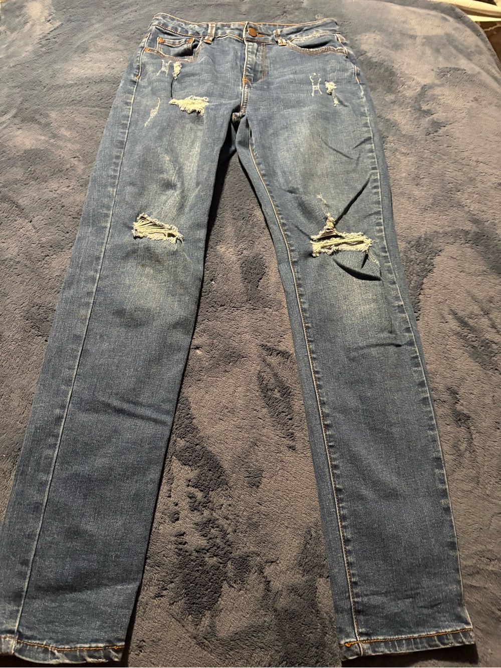 Fashion Nova Women's Straight Leg Distressed Blue Jeans